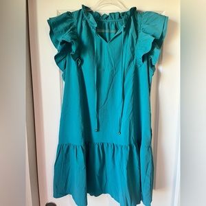 V-Neck Ruffle Cap Short Sleeve Dress
